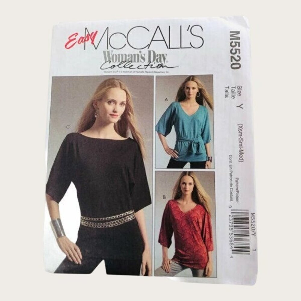 McCalls Sewing Pattern 5520 Misses Tunics and Sash Size XS-M Uncut